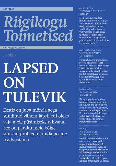 Lapsed on tulevik Riigikogu Toimetised nr 50 kaanepilt – front cover