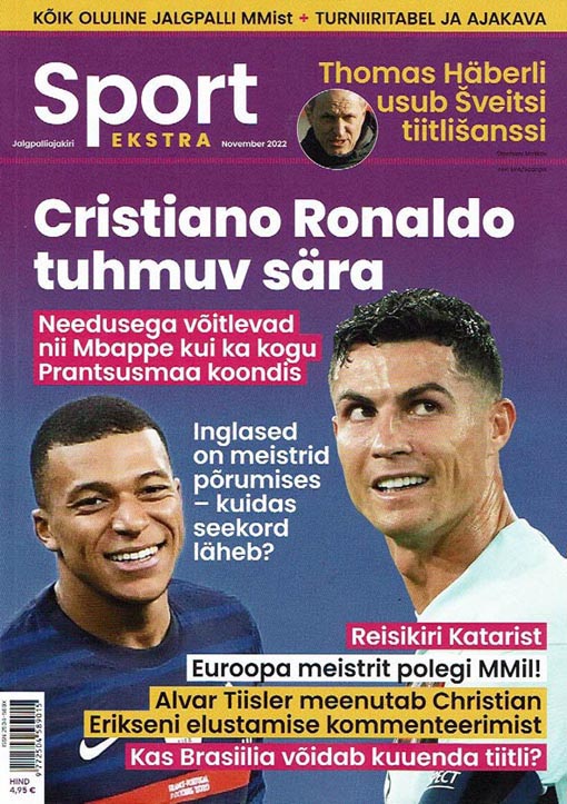 Cristiano Ronaldo tuhmuv sära Jalgpalliajakiri Sport Ekstra, november 2022 kaanepilt – front cover