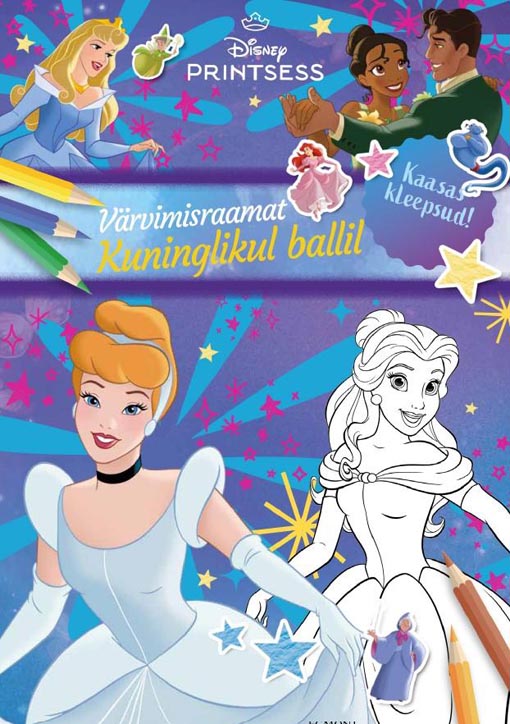 Disney Printsess värvimisraamat „Kuninglikul ballil” kaanepilt – front cover