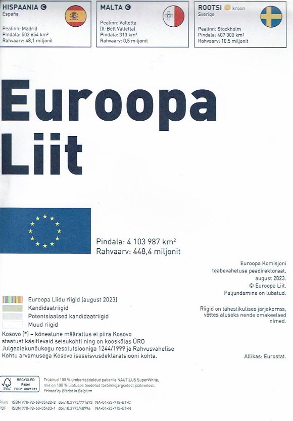 Euroopa Liit: lahtivolditav kaart ja teatmik kaanepilt – front cover