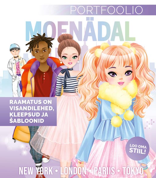 Moenädal: portfoolio Raamatus on visandilehed, kleepsud ja šabloonid kaanepilt – front cover